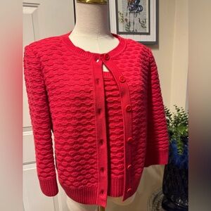St John Cardigan (M) & Shell (P) Twinset in Geranium Knit 2 Piece CLASSIC